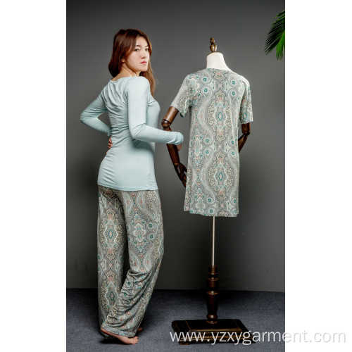 Flower print viscose pajama set and nightdress